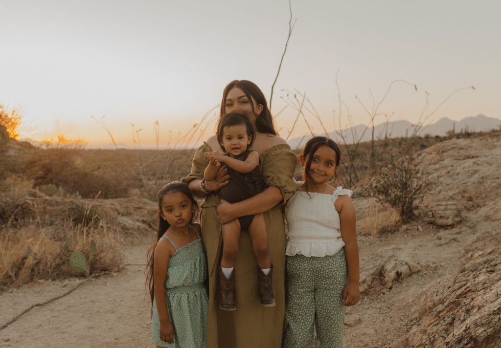 a mother and her three daughters at saguaro national park